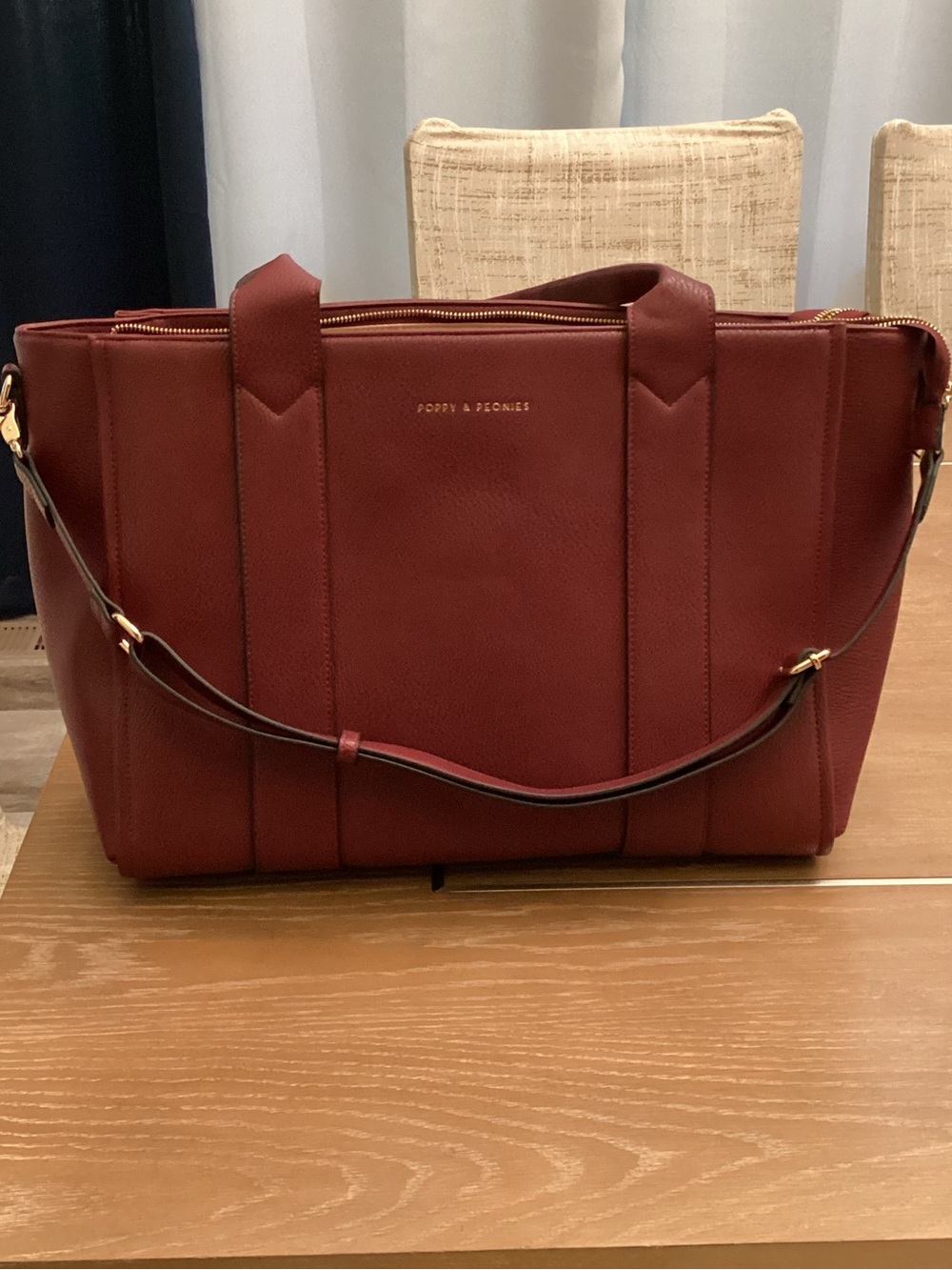 Poppy & Peonies Burgundy Leather Tote